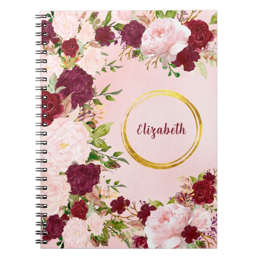 Carnet Roses rouges et roses avec cercle doré personnalis (Devant)
