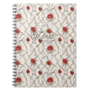 Carnet Roses Rouges Faux Bois Floral Amour
