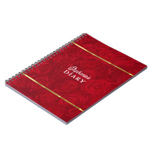 Carnet Roses rouges romantiques Bandes d'or Accent