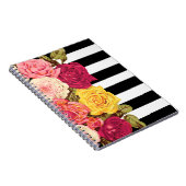 Carnet Roses sur rayures noires et blanches chic et moder (Côté Droit)