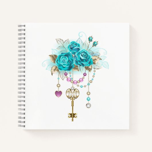 Carnet Roses turquoise avec touches (Devant)