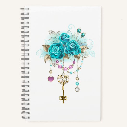 Carnet Roses turquoise avec touches (Recto)