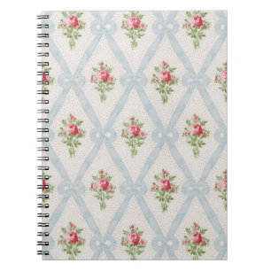 Carnet Roses victoriens roses avec treillis à ruban bleu