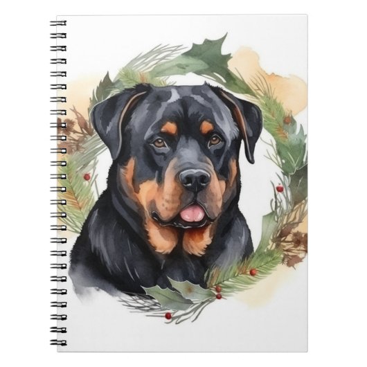 Carnet Rottweiler Christmas Wreath Festive Pup (Devant)
