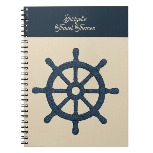 Carnet roue de navire de marine avec nom beige Voyage côt (Devant)
