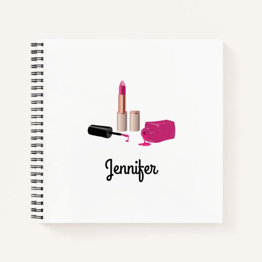 Carnet Rouge à lèvres rose et ongle Polonais beauté thème (Devant)