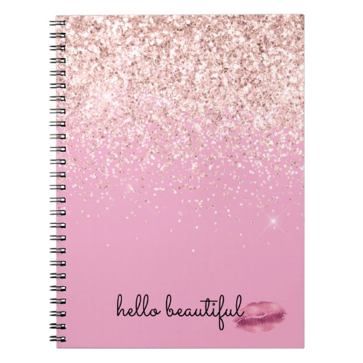 Carnet Rouge à lèvres rose pailleté (Devant)