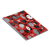 Carnet rouge Abstrait - Motifs noirs et blancs (Côté Droit)
