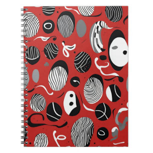 Carnet rouge Abstrait - Motifs noirs et blancs