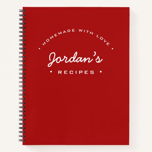 Carnet Rouge blanc personnalisé Nom fait maison avec l'am (Devant)