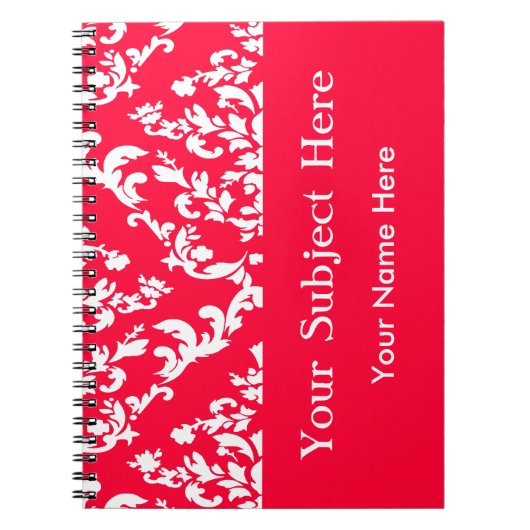 Carnet Rouge Bold Mod Damask avec texte personnalisé (Devant)