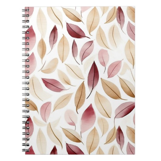 Carnet Rouge Crémeux Doré Feuilles Rouges (Devant)