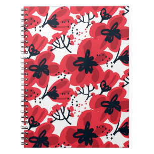 Carnet Rouge de fleur : Motif Abstrait à main.