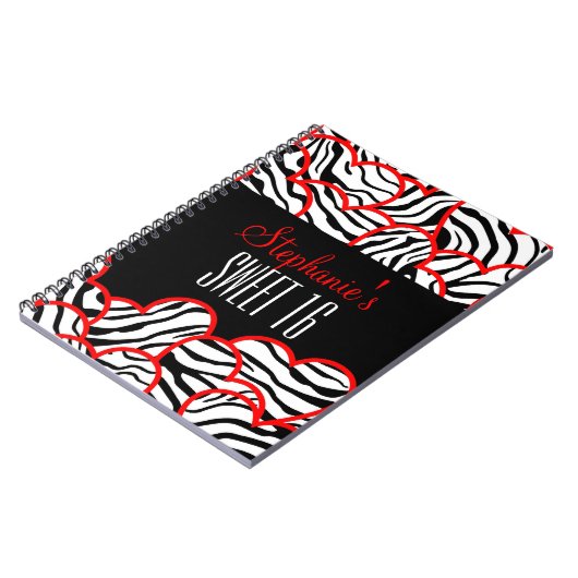 Carnet Rouge doux élégant 16 Zebra Heart Design Nom (Côté gauche)