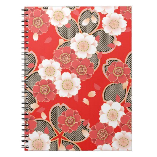 Carnet Rouge et blanc Sakura Japonais Kimono (Devant)