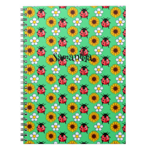 Carnet Rouge Et Noir Ladybug Avec Fleurs