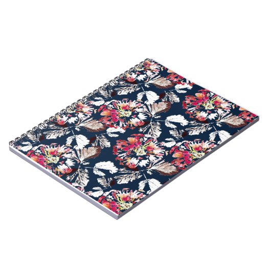 Carnet Rouge, fleurs blanches sur bleu. (Côté gauche)