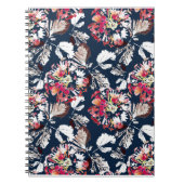 Carnet Rouge, fleurs blanches sur bleu. (Devant)