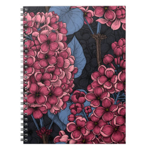 Carnet Rouge lilas sur bleu foncé