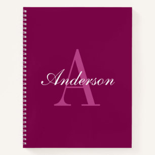 Carnet Rouge Magenta Élégant, Rose & Monogramme Blanc