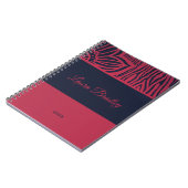 Carnet Rouge & Marine Blue Floral Zebra Linocut Nom et an (Côté gauche)