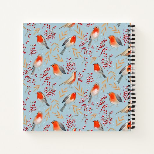 Carnet Rouge mignon bleu Noël oiseau rouge robin Motif (Dos)