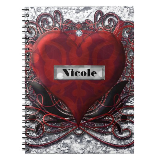 Carnet Rouge Noir Argent Saint Valentin Coeur Gothique Ro (Devant)