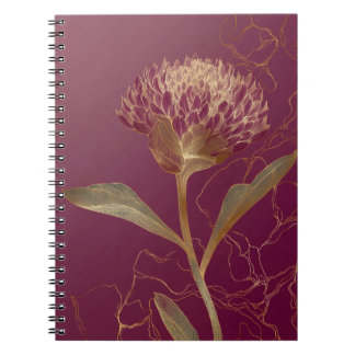Carnet Rouge Profond Or Botanique Fleurs Ligne de Travail