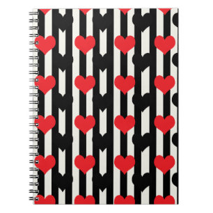 Carnet Rouge rayé Noir Amour Coeur Motif Design