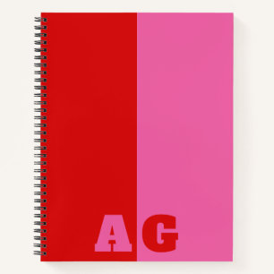 Carnet Rouge Rayures Rose Monogramme Gras