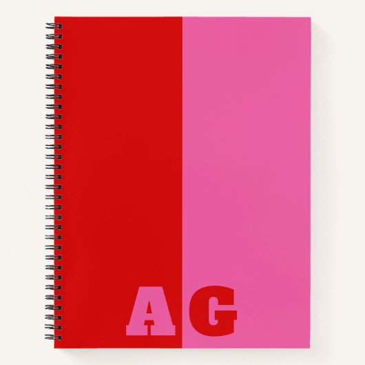 Carnet Rouge Rayures Rose Monogramme Gras (Devant)