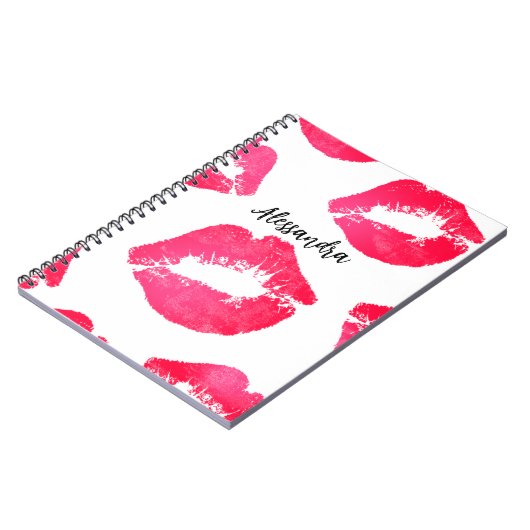 Carnet Rouge rose baisers à lèvres Baisers en blanc (Côté gauche)