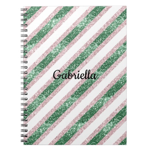 Carnet Rouge rosé vert paillettes rayures (Devant)
