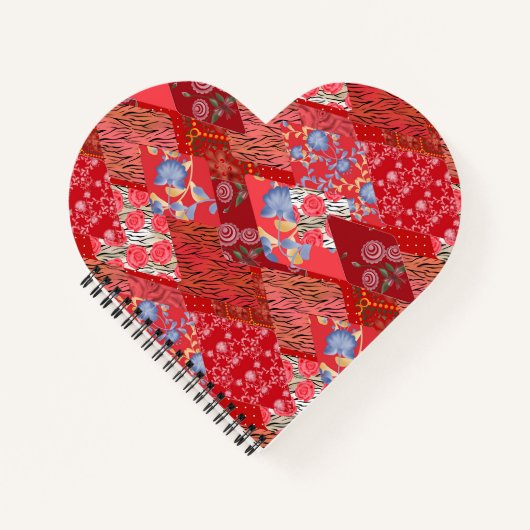 Carnet Rouge, rustique, patchwork (Devant)