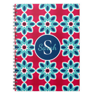 Carnet Rouge vif et bleu géométrique moderne personnalisé