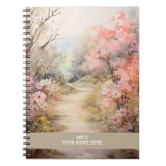 Carnet Route de fleurs rose (Devant)