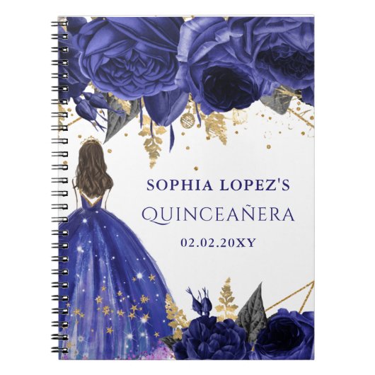 Carnet Royal Blue Gold Floral Princess Quinceanera    (Devant)