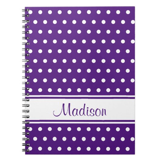 Carnet Royal Purple White Polka Dot Stripe Nom du script (Devant)