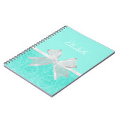 Carnet Ruban blanc d'Aqua de damassé Girly de turquoise (Côté gauche)