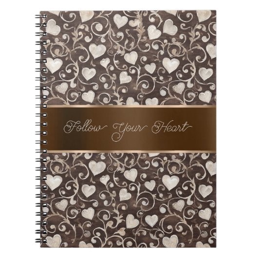 Carnet Ruban de cœurs crème marron (Devant)