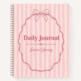 Carnet Ruban Rose Personnalisé Nom Élégant Personnalisé