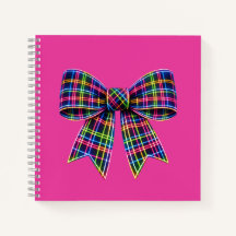 Ruban Tartan à Nœud Néon Rose Écossais Mignon