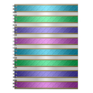 Carnet Rubans multicolores rayures en rose bleu violet
