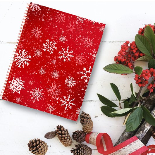 Carnet Ruby Rouge Festif Noël Flocons de Neige Blancs 