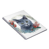 Carnet Russe Blue Chat Noël Wreath Festive Kitten (Côté Droit)