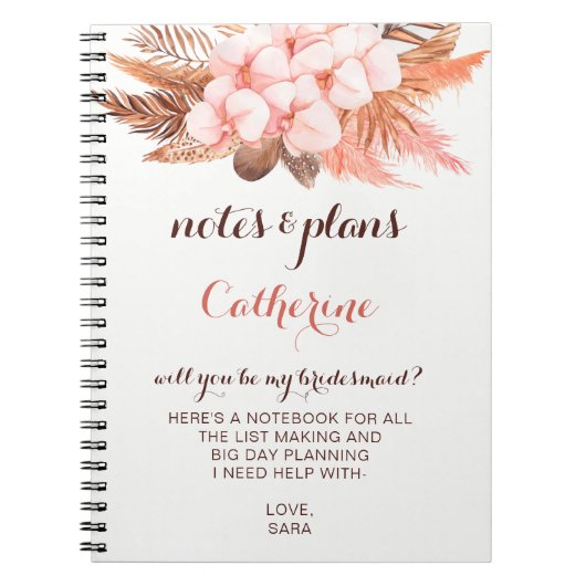 Carnet Russe Boho Pampas Grass Serez-Vous Ma Femme D'Accu (Devant)