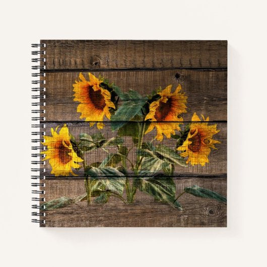 Carnet Rustic Barn Wood Sunflower (Devant)