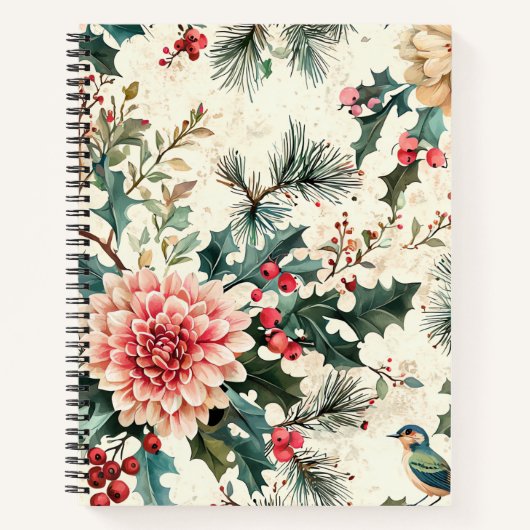 Carnet Rustic Bird et Poinsettia Motif de Noël (11) (Devant)