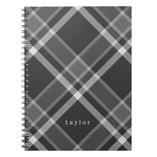 Carnet Rustic Black and Gray Tartan Plaid with Name (Devant)