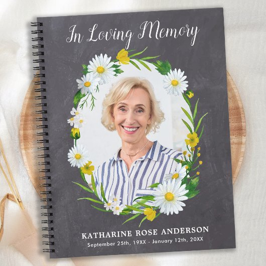 Carnet Rustic Funeral GuestBook Daisy Floral Memorial